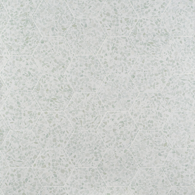 Terrazzo 9" Hexagon Matte Terrazzo Look Porcelain Tile, Hex Green