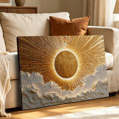  Textured Luxury Radiant Sun Celestial Canvas Art Gallery Wrapped - Master Bedroom 32*24 inch (80*60*2cm)