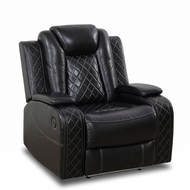 Fauteuil inclinable électrique en similicuir noir avec port USB et lumières DEL