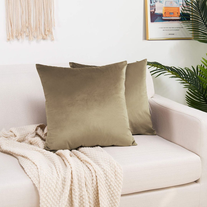 Shiny Velvet Pillow Cover, Carrée, H 22 po x l 22 po, Beige