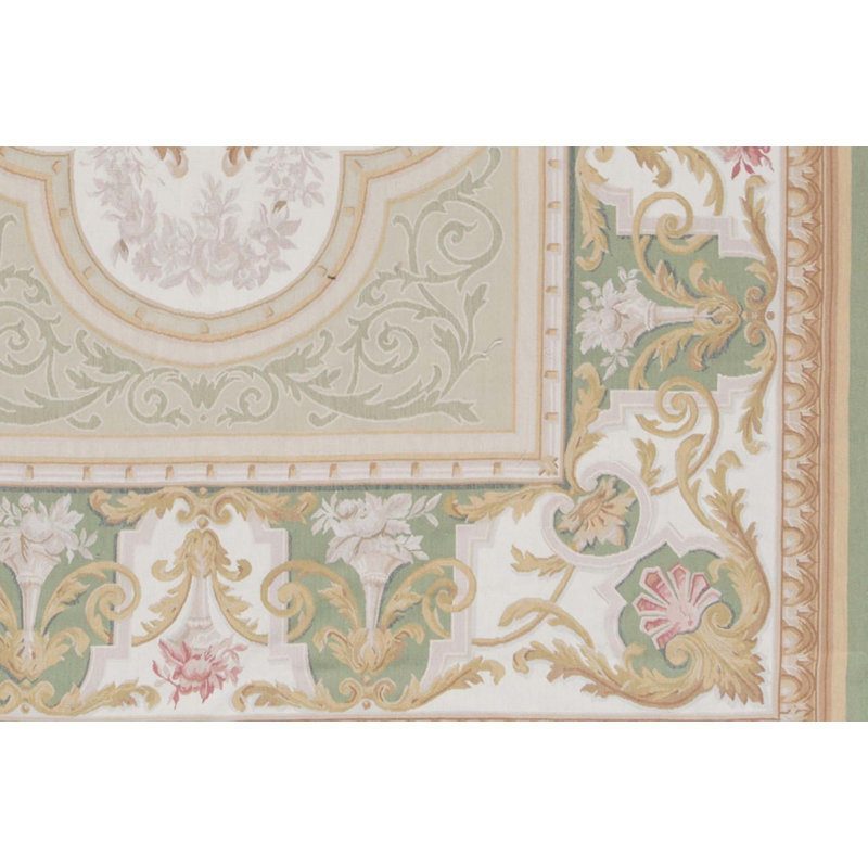One-of-a-Kind Hand-Knotted 7'-11" X 10'-3" Wool GREEN / IVORY Area Rug