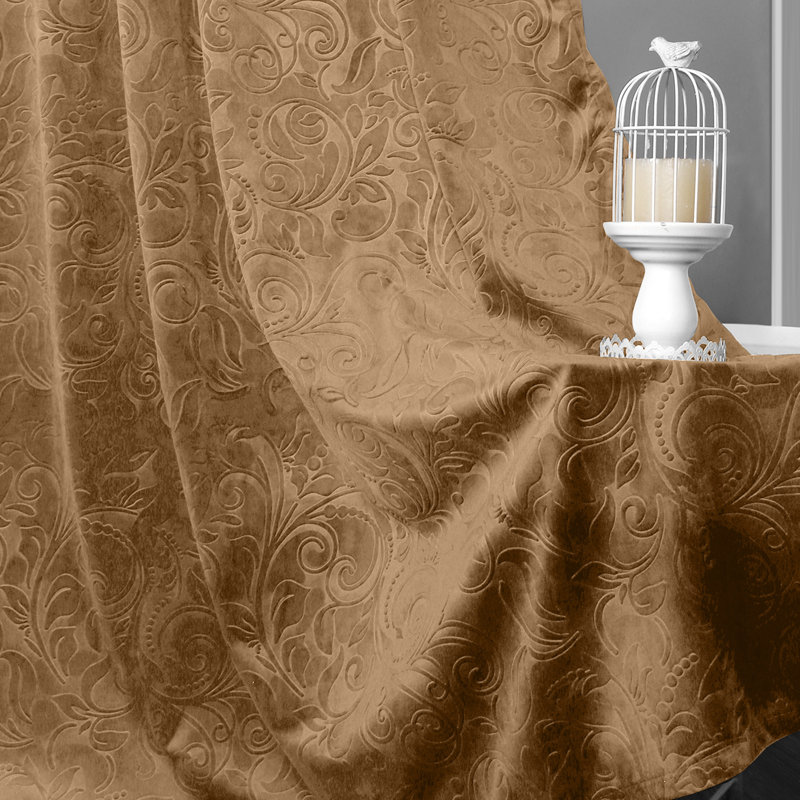 Luxury Dutch Velvet Blackout Curtains Floral Damask Pattern Thermal Isolate Light Heat Blocking Drapes, 52" W x 96" L, Gold