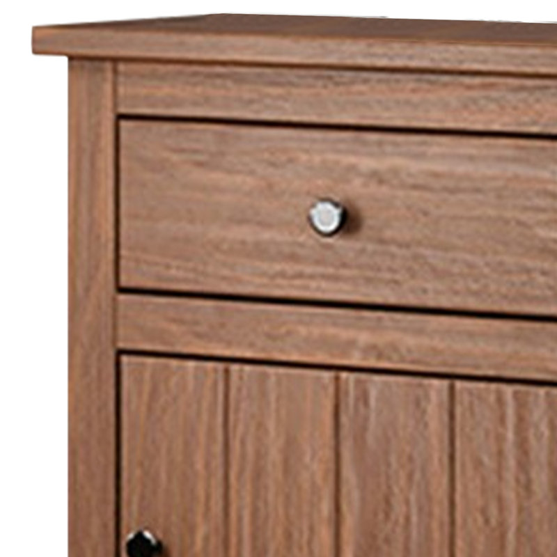 Table de chevet Stav, 1 tiroir et porte, 25 pouces, style planche, bois massif, Brun acajou