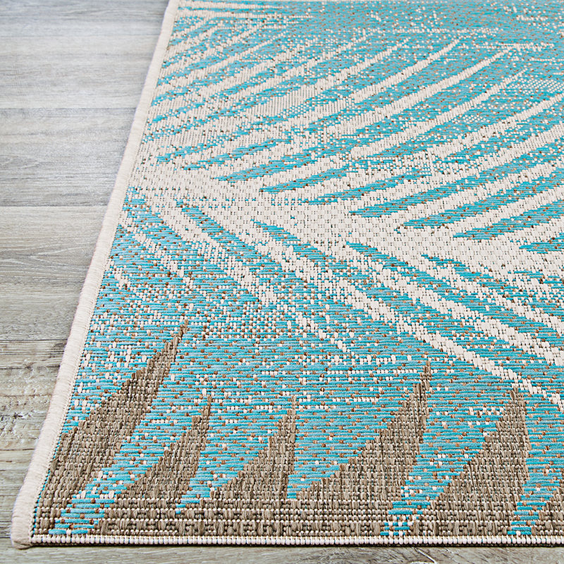 Waddington Floral Palms Aqua Blue Indoor Outdoor Runner Rug, Runner 2'3" x 7'10"