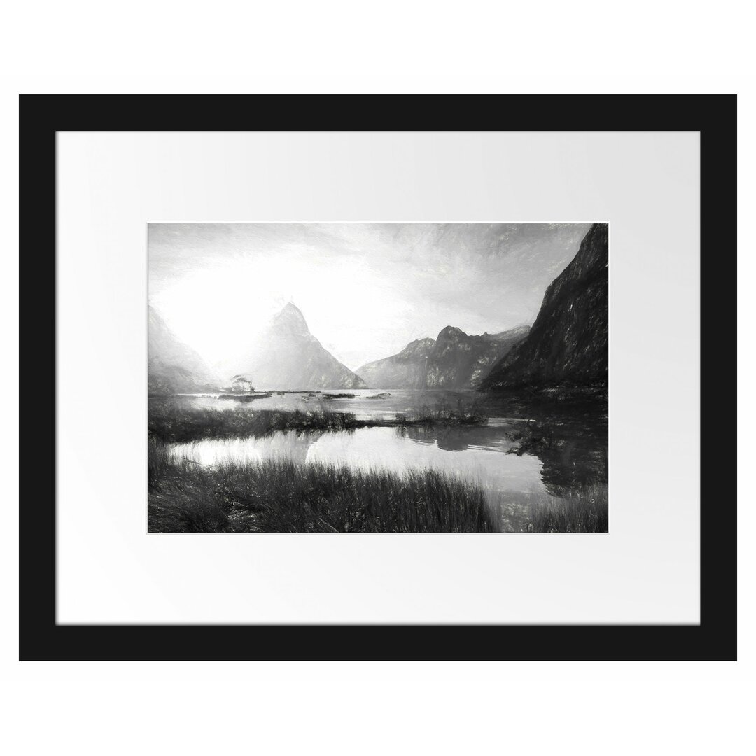 Gerahmtes Papierbild Milford Sound Neuseeland