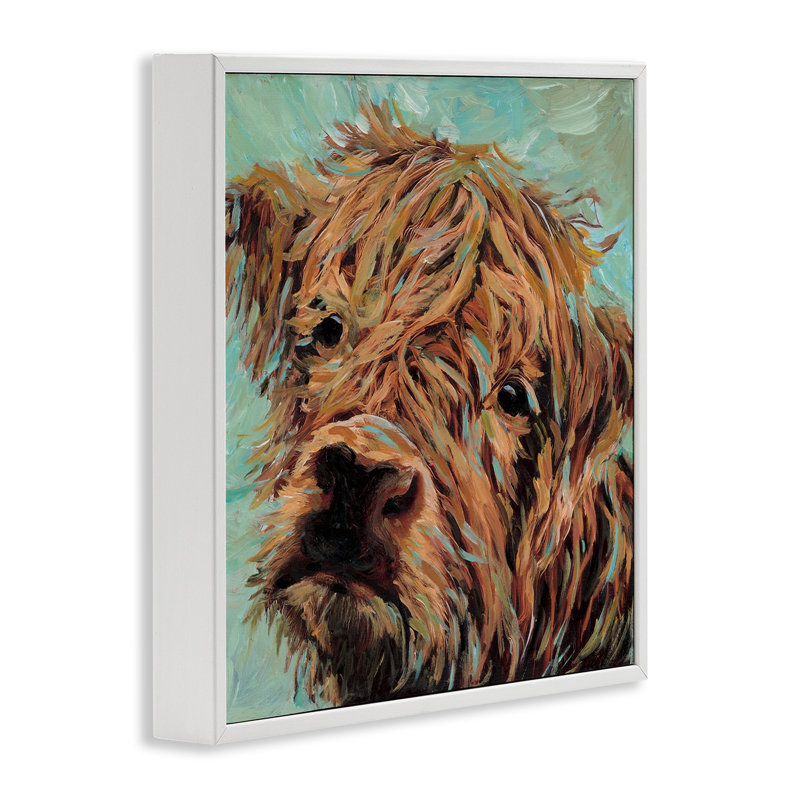 Giclée encadrée de Highland Bovins sur vert, design par Wani Pasion, H 24 po x l 24 po