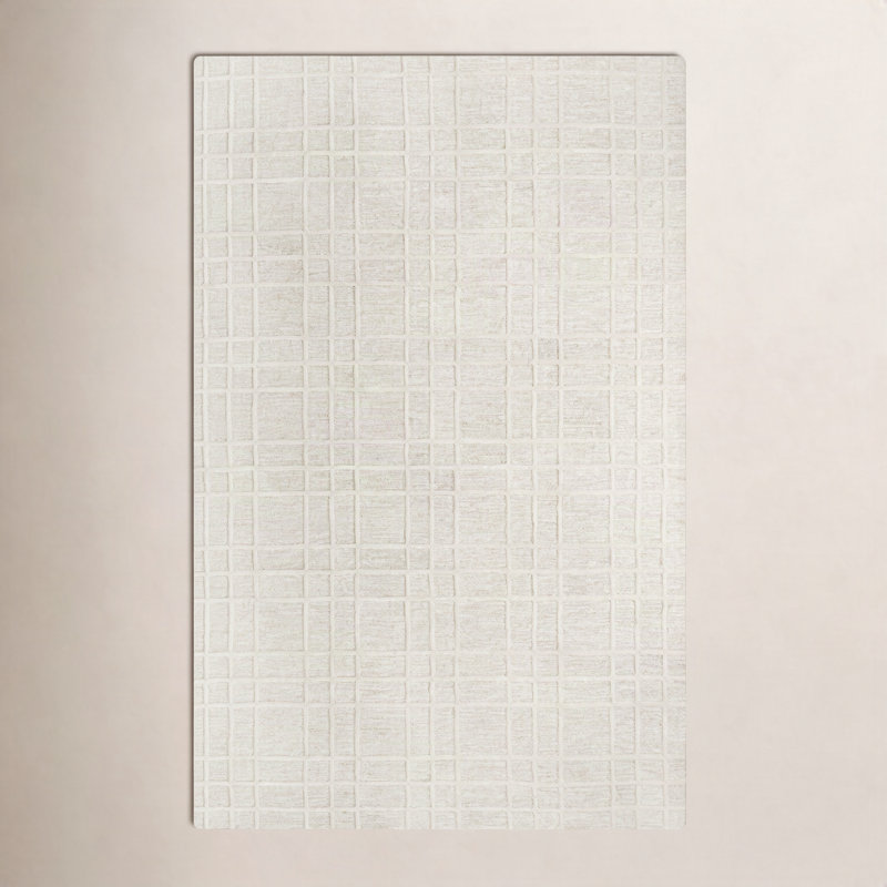 Tapis blanc en laine touffeté à la main Alec, Rectangle 8 pi 9 po x 11 pi 9 po