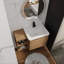 Meuble-lavabo mural avec lavabo en céramique blanche, tablette et porte à fermeture en douceur-167795923