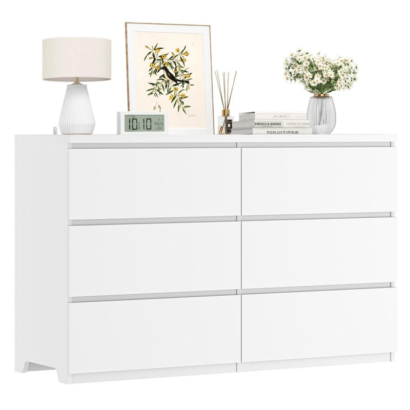 Commode 6 tiroirs pour chambre à coucher, Blanc