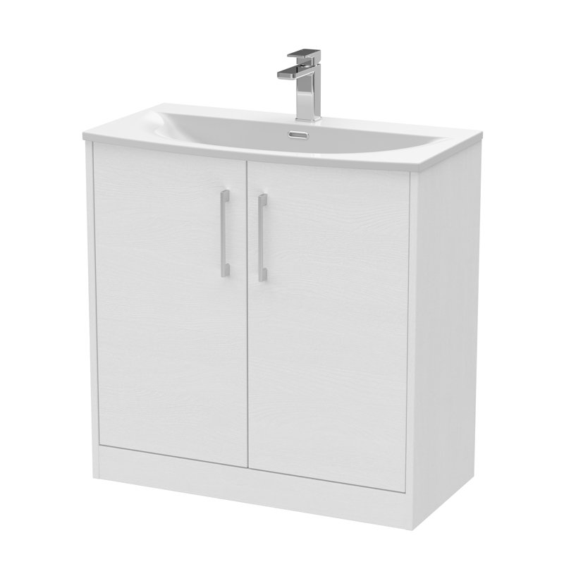 Juno 800 mm Freestanding Single Vanity with Integrated Basin, White Ash