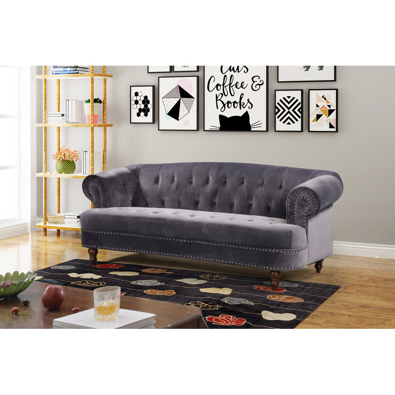 Lambdin Velvet Sofa, Gray, 31.89" H x 81.89" W x 35.04" D