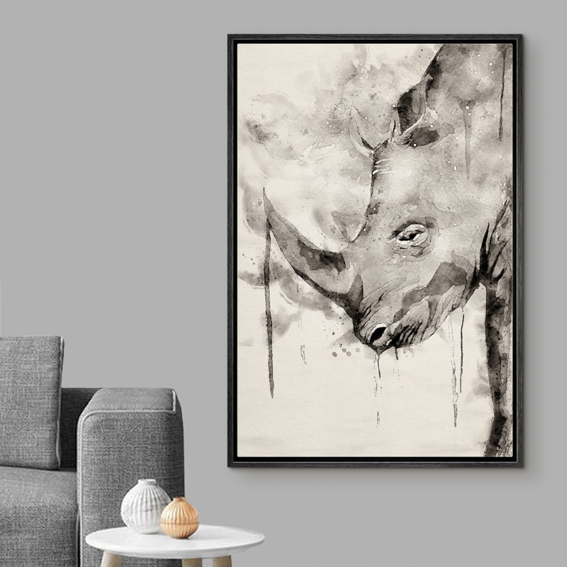 Portrait de rhinocéros à l'aquarelle IDÉE4WALL, Noir, H 24 po x l 16 po x P 1,5 po