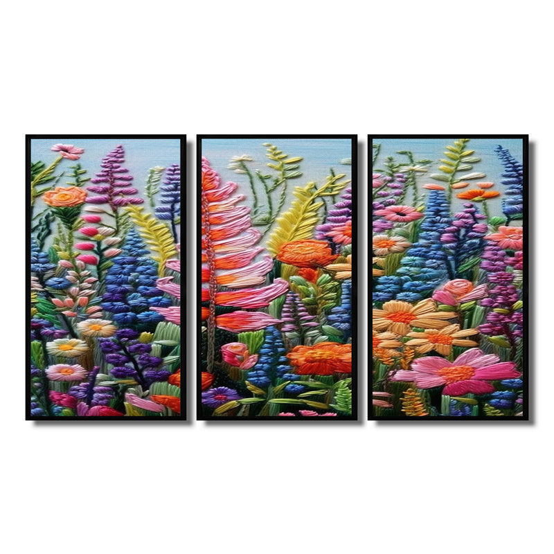 Nathanael - Ensemble de décoration murale fleurs sauvages, Cadre flottant noir, H 40 po x l 60 po x P 1 po