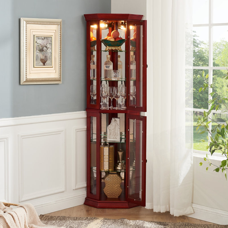Glass Display Shelf with Tempered Glass Doors, Cherry