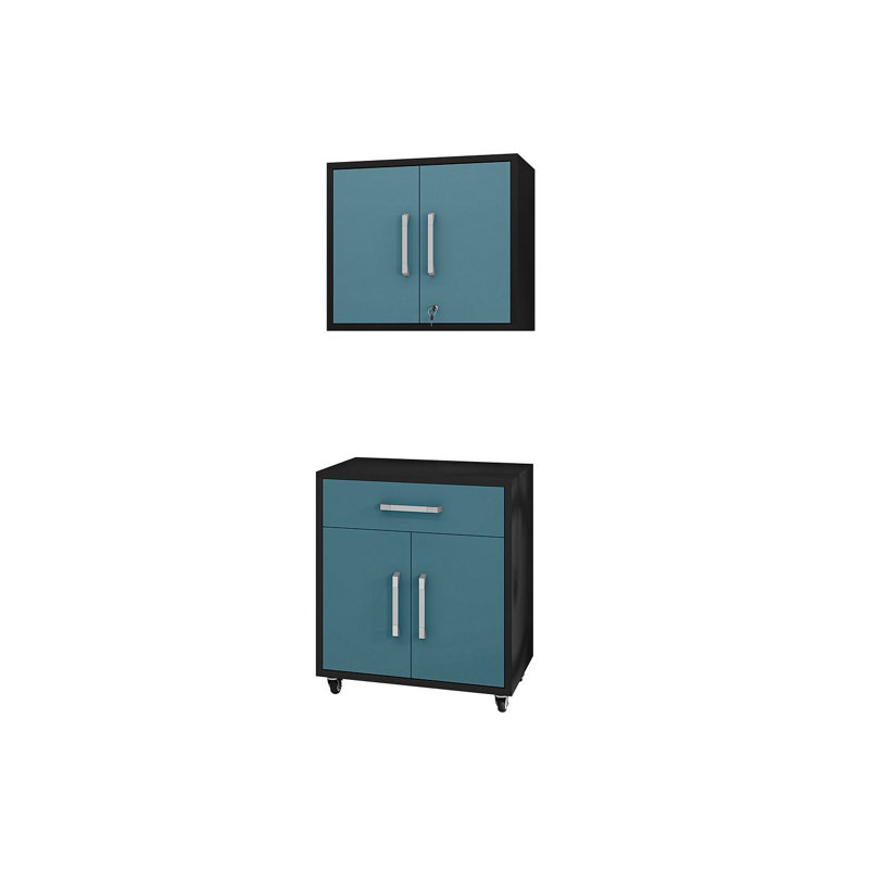 Aseem 2 Piece Single Storage Cabinet ( 60'' H x 28.35'' W x 17.72'' D), Matte Black/Aqua Blue