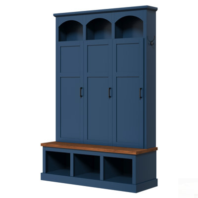 Classic Arched Design Hall Tree with 3 Hidden Storage, Farmhouse Mudroom with Walnut Bench, Mid-Century All-in-One Entryway Organizer with 5 Hooks for Hallway