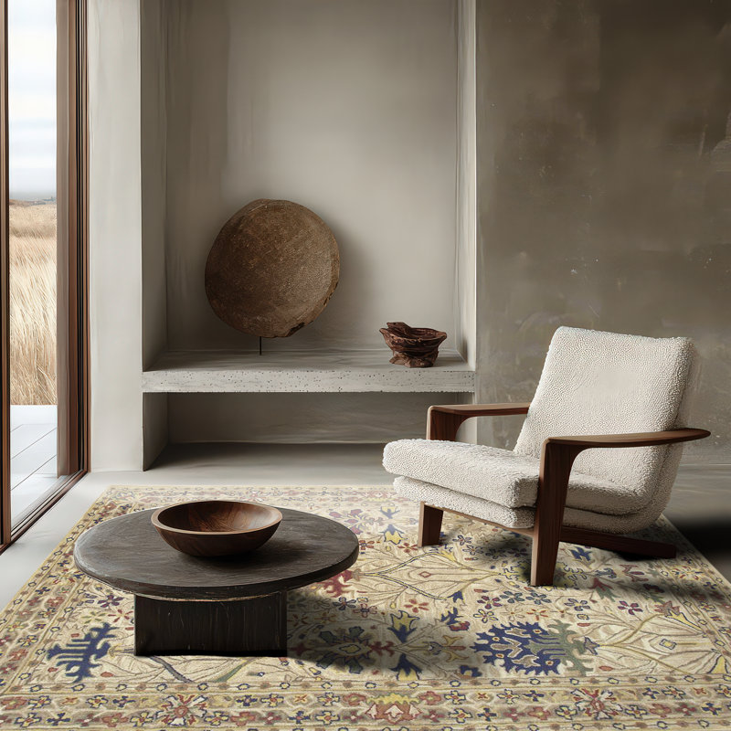 Ivory and Multicolor Hand-Tufted Wool 4' x 6' Area Rug