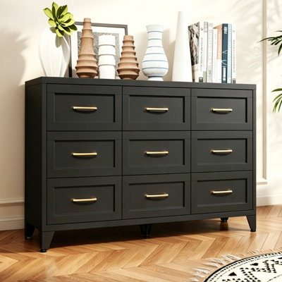 9 Drawer Dresser for Bedroom, Metal Profile Chest of Drawers, Bedroom Dresser with Storage Drawers for Closet, Hallway, Entryway, Steel Furniture with Quiet-Glide Rails, Easy-Clean & Scratch