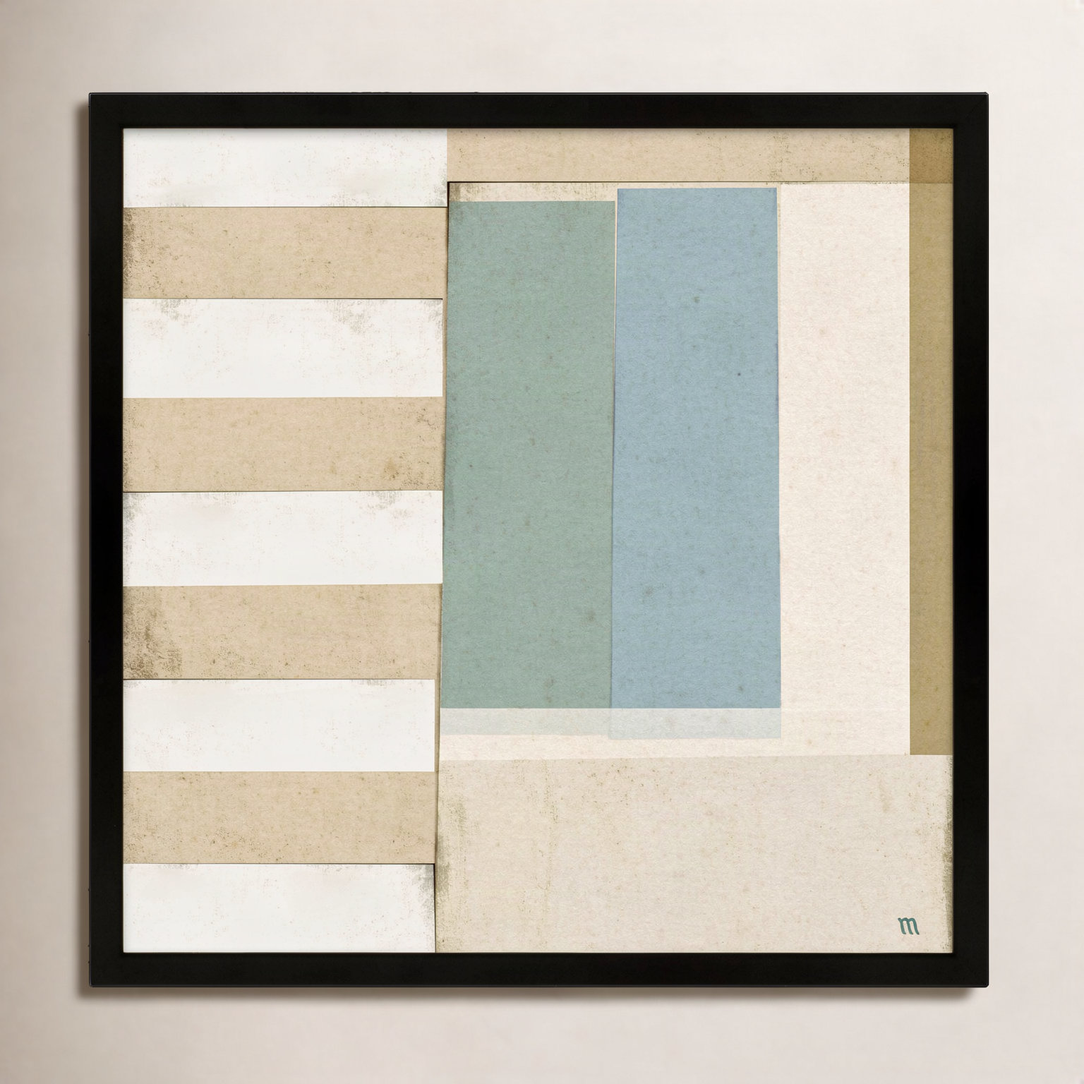 City Scape Aqua 2 Print by Marco Marella, 44" H x 44" W, Framed Print Paper without Mat, Black