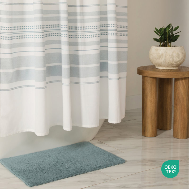 Rideau de douche à rayures en mélange de coton, Bleu