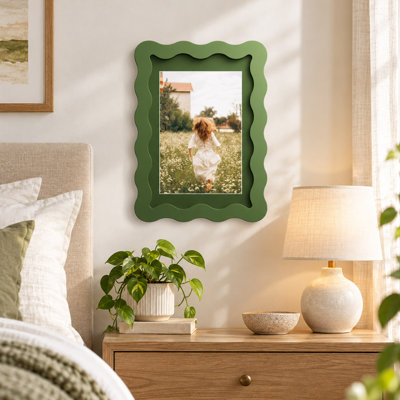 Cadre photo en bois vert 4x6 avec passe-partout et verre véritable