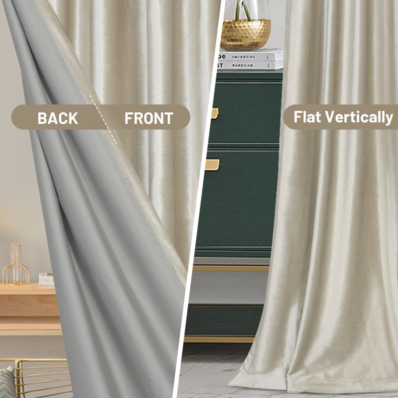 Luxury Crushed Velvet Blackout Curtains Thermal Darkening Window Drapes, Champagne, 52" W x 108" L