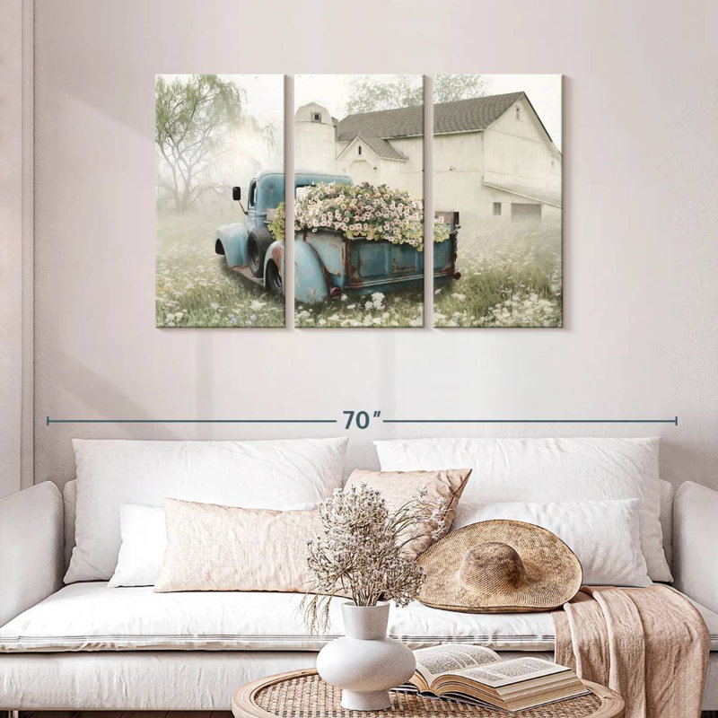 Ensemble de 3 pièces pleines de fleurs sur toile, H 28 po x l 45 po x P 1,25 po