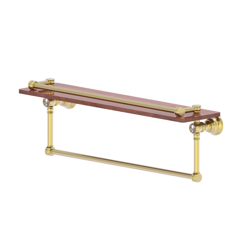 Freyja Ironwood Bracket Shelf with Towel Bar, Satin Brass, 5.54" H x 22" W x 7.4" D