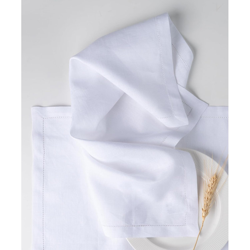 Ensemble de 6 napperons Signature par D'Moksha, 100% lin pur, point ajouré, Blanc