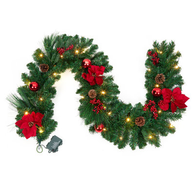 Guirlande de Noël, vigne de Noël artificielle 6 pi avec fleur rouge, décoration de Noël en rotin des Fêtes