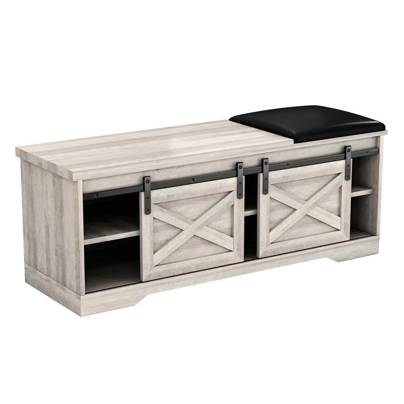Faux Leather Upholstered Bench, Storage Bench, Entryway Shoe Bench, Gray