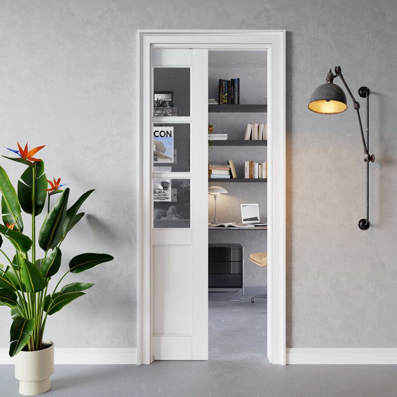 Porte intérieure coulissante à 6 carreaux en verre clair, en MDF CARB P2 et verre trempé SGCC, avec cadre renforcé et quincaillerie incluse, pour chambre à coucher, préfinie et imperméable, idéale pour garde-manger, chambre, salle de bain et garde-robe, teinture facile à appliquer soi-même, 81 cm x 203 cm