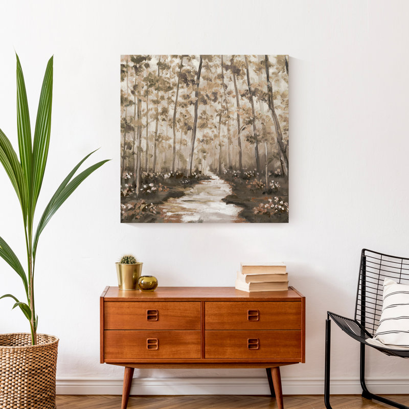 Chemin bordé d'arbres sur toile, H 24 po x l 24 po x P 1,25 po