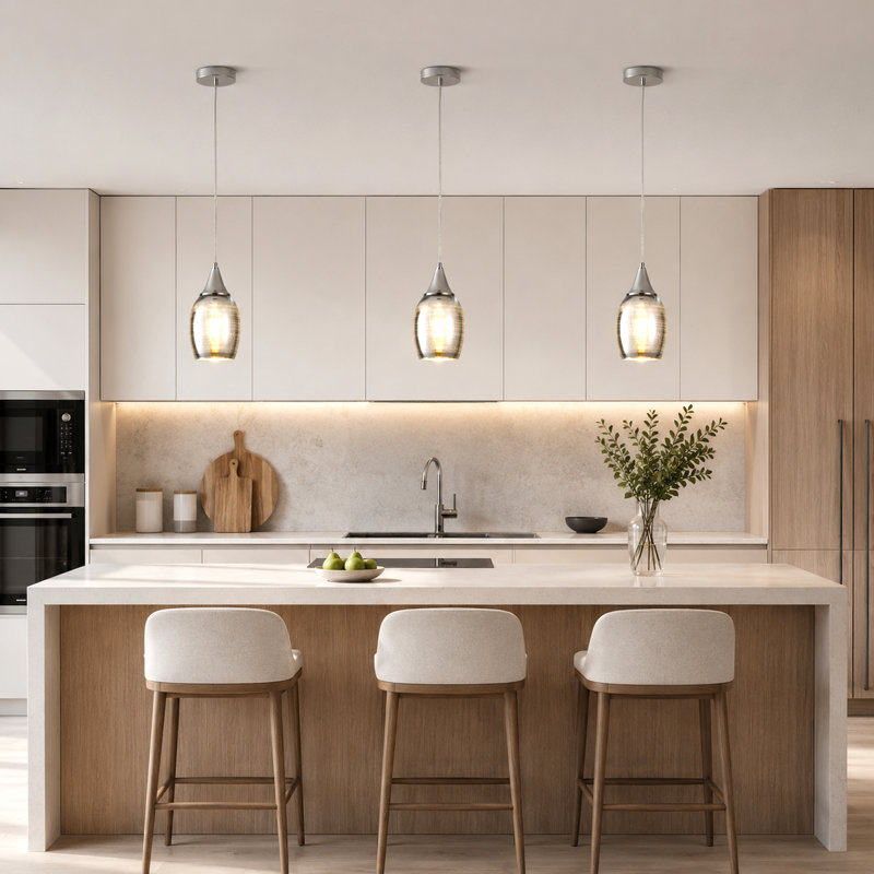 1 - Light Glass Single Pendant Light, Chrome