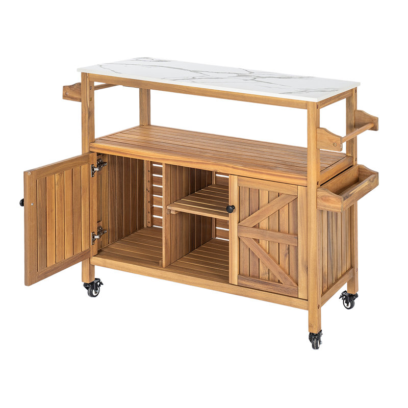 Chariot-bar d'extérieur en bois d'acacia pour patio