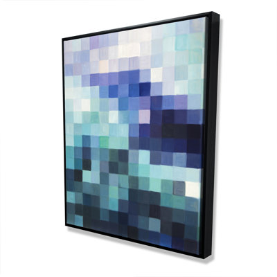 «Pixelized Landscape - Turquoise Patterns», art sur toile encadré