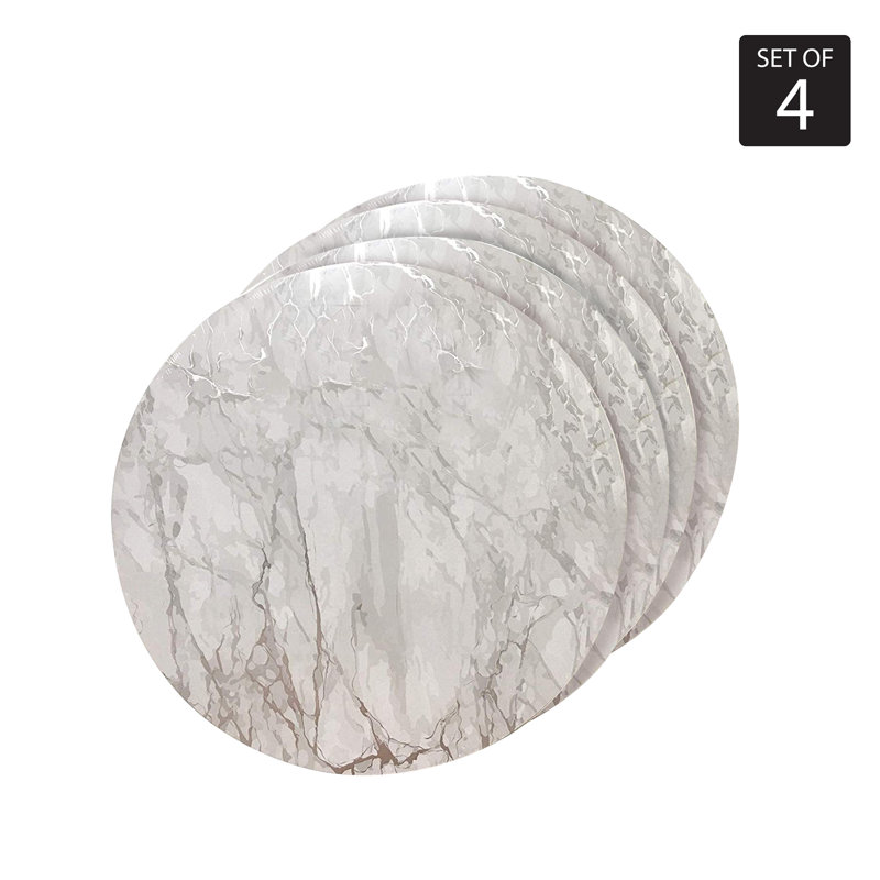 Silver Marble Cork 15" Round Placemats and Coasters Set