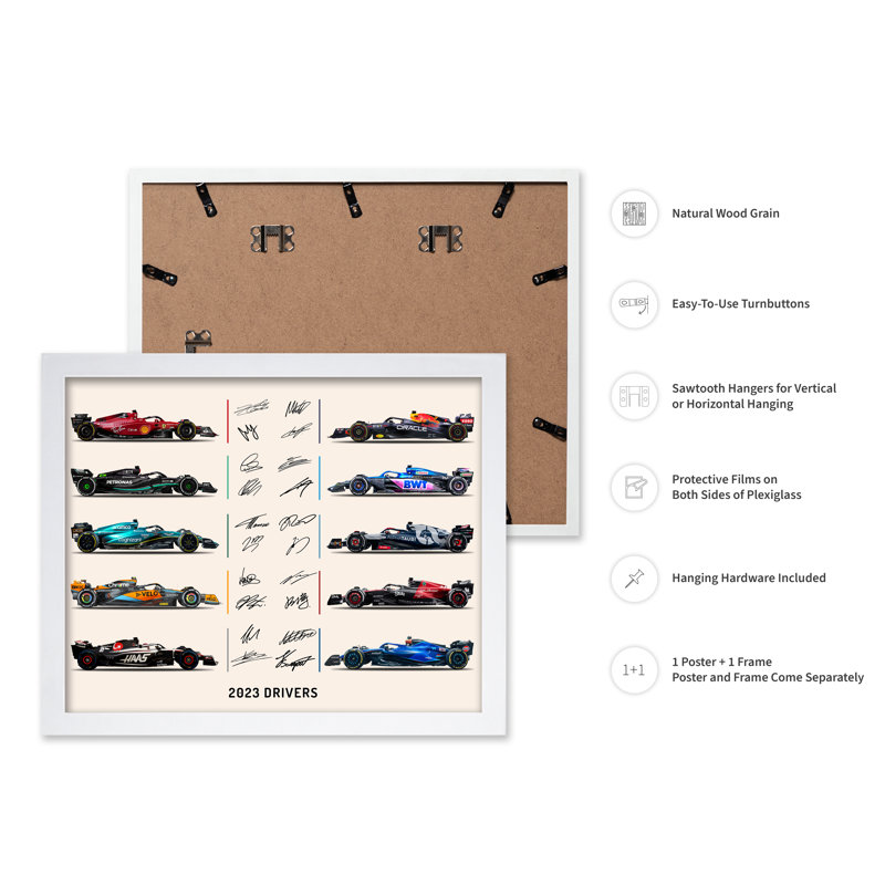 Pilotes de course n ° 2, Poster, 24"H x 32"W, White Framed