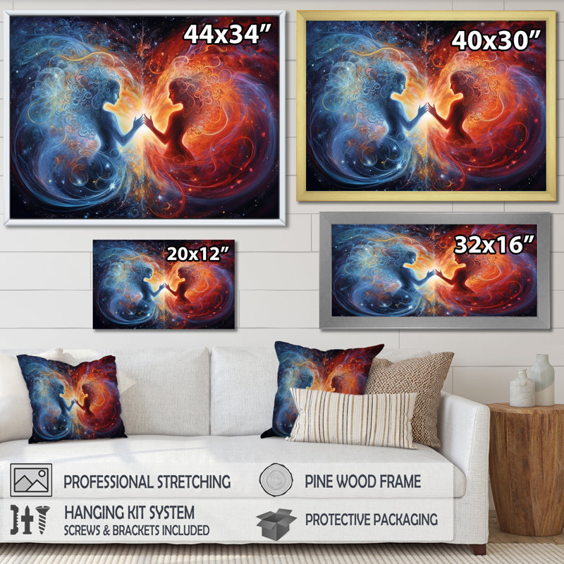 " Twin Flame Divine Love ", Black Single Picture Framed, 16" H x 32" W x 1" D