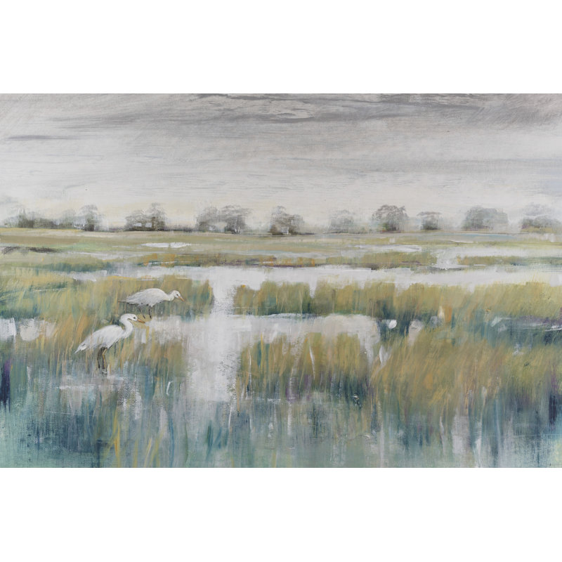 «Marshland View V» par Timothy O 'Toole - peinture sur toile tendue, H 32 po x l 48 po x P 1,25 po