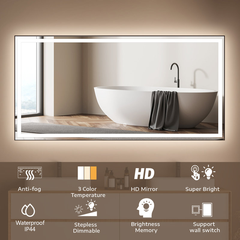Miroir de salle de bain Jayvaris, 36 po x 72 po