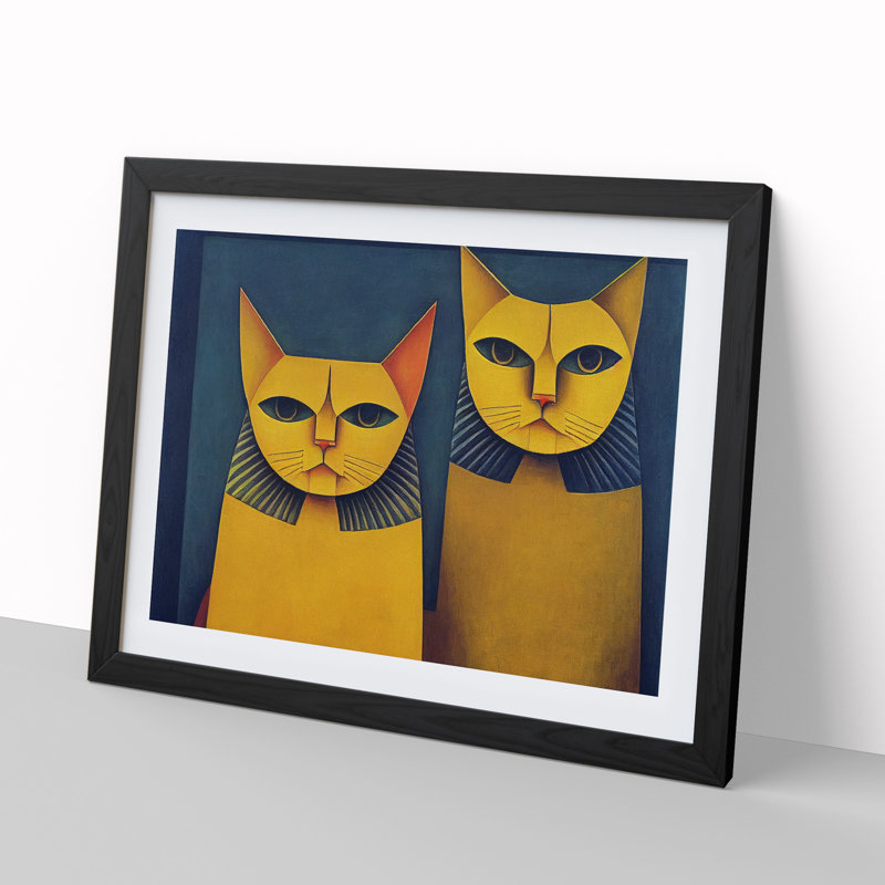 Two Egyptian Cats Abstract - Framed Print, Black Framed, 46cm H x 64cm W x 2cm D