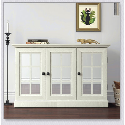 Armoire de rangement de 45 pouces de largeur avec 3 portes en miroir en acrylique, tablettes réglables pour le salon, la salle à manger et la cuisine