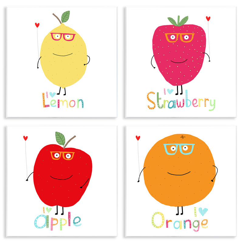 «Whimsical Hipster Fruits», ensemble de 4 plaques murales par Carla Daly