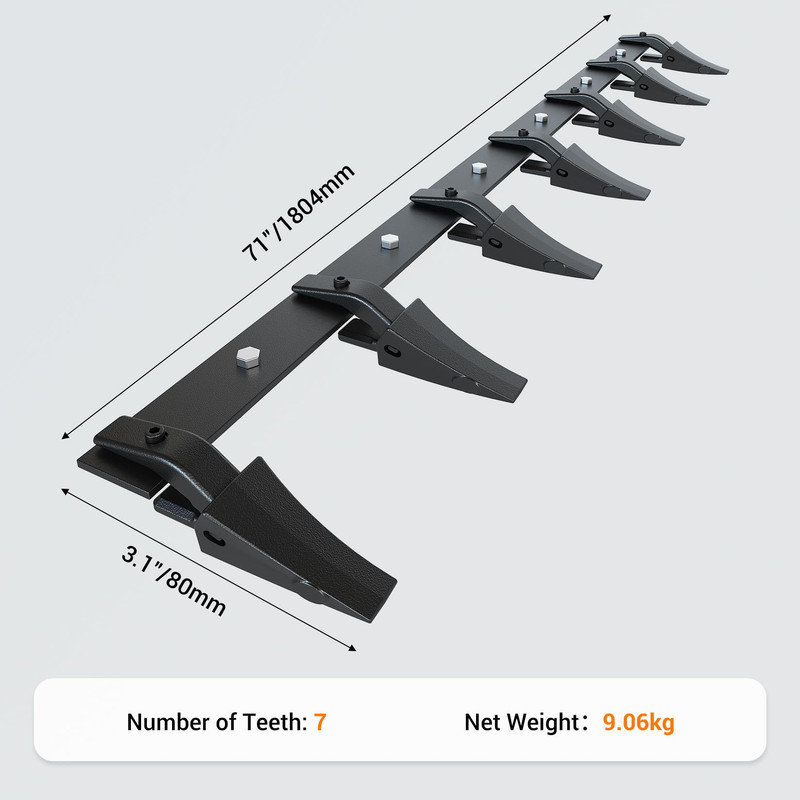 Barre à dents 72 po à boulons - Acier robuste, 6 dents pour tracteur compact et chargeuse compacte, sans perçage pour tranchant de 1/2 po
