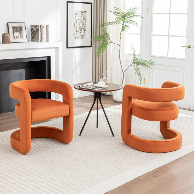 Modern Upholstered Barrel Chair, Orange Velvet