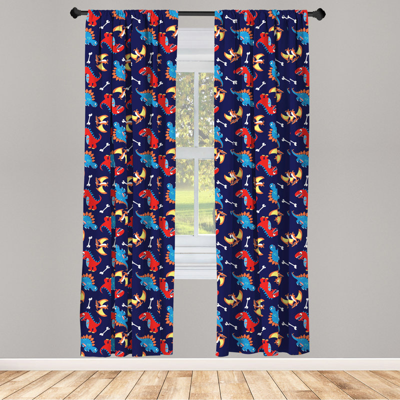 Dinosaur Semi-Sheer Rod Pocket Curtain Panels, 28" x 63"