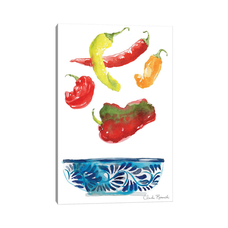 Peppers par Claudia Bianchi - peinture sur toile tendue, H 12 po x l 8 po x P 0,75 po