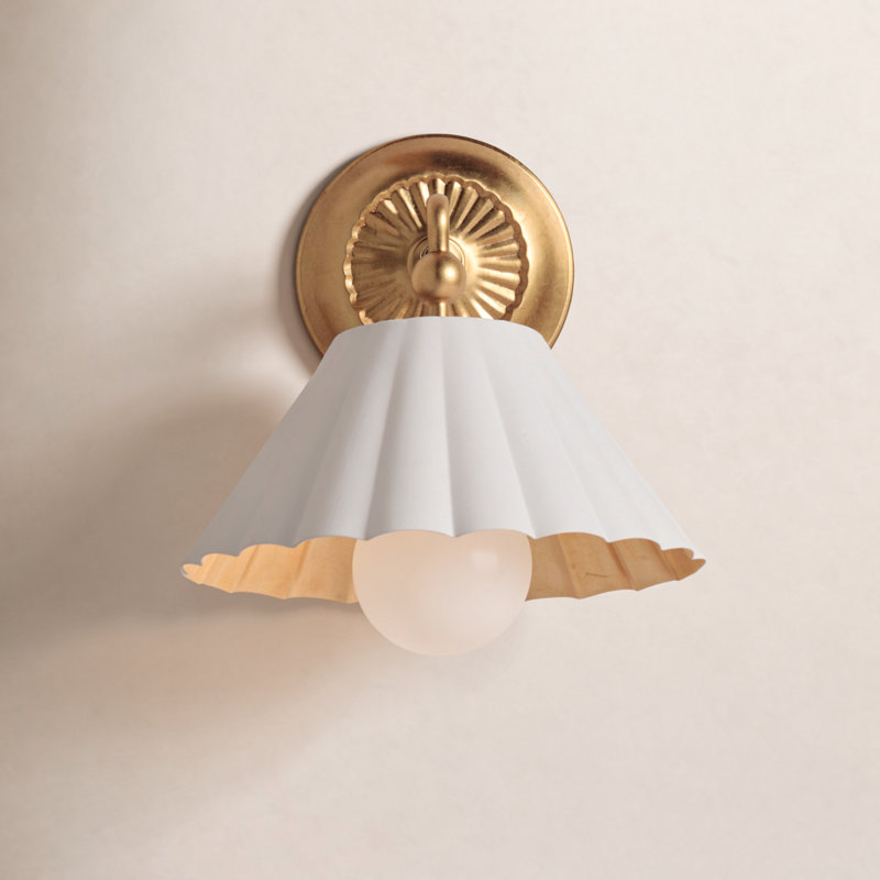 Granduca Steel Armed Sconce, Matte White/Gold Leaf