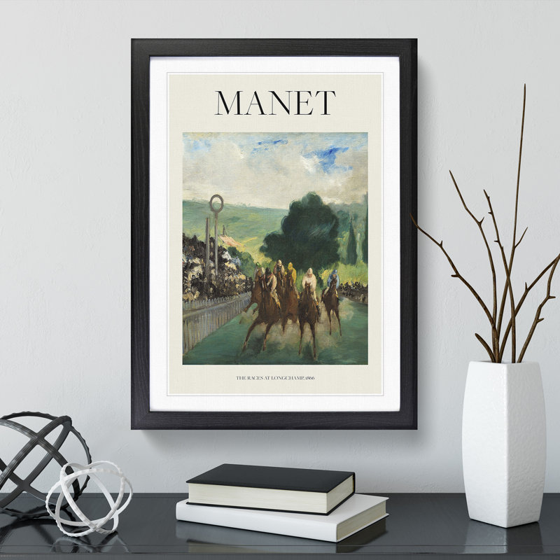 The Races at Longchamp by Edouard Manet - Picture Frame Painting, Black Framed, 65cm H x 48cm W x 2cm D